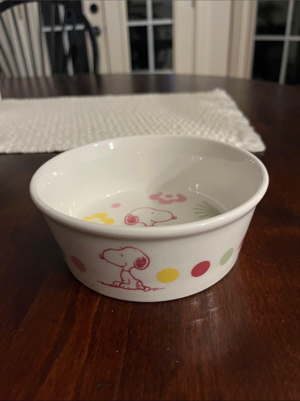 Peanuts Ceramic Pet Bowl with Snoopy and Multicolor Polka Dots